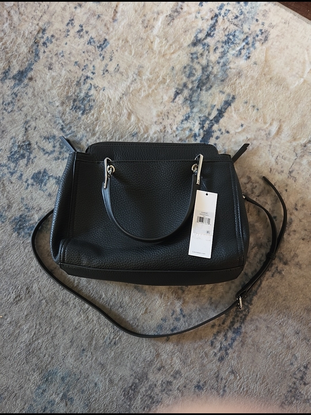 Calvin Klein Black Pebbled Leather Top-Handle Garnet Satchel w/ Crossbody Strap - Picture 3 of 6
